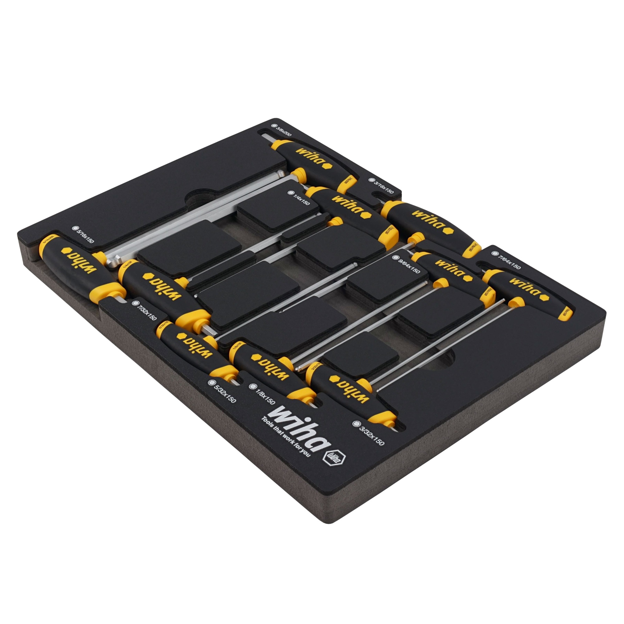 Wiha Tools 10 Piece SoftGrip Dual Drive Hex SAE T-Handle Tray Set, Model #54081